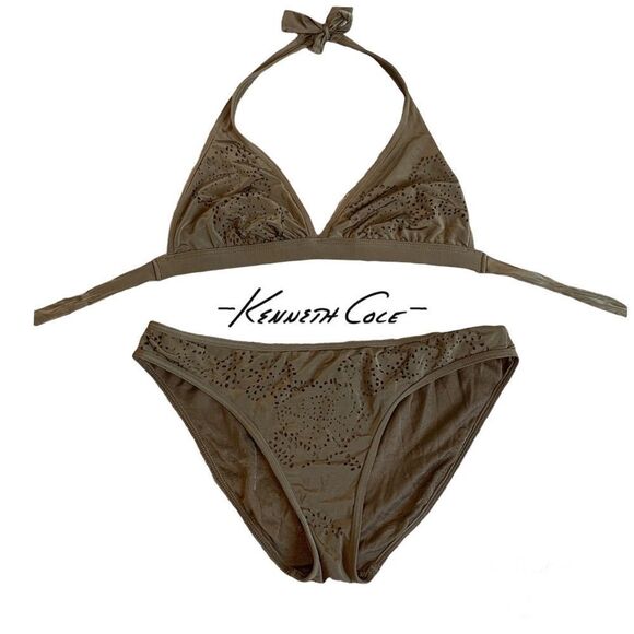 Kenneth Cole Brown laser cutout bikini size large - Picture 1 of 10
